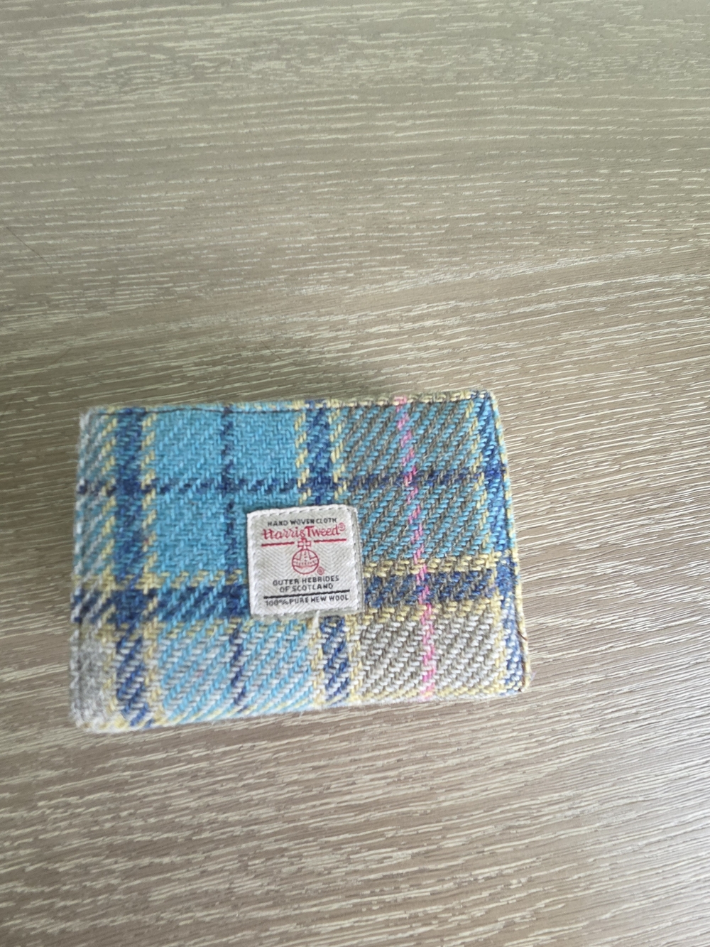 Harris Tweed Plaid Wool Card Wallet - Teal, Blue, Yellow